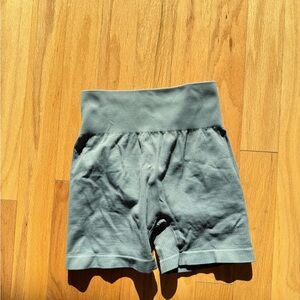 Gray Ribbed High-Waisted Shorts